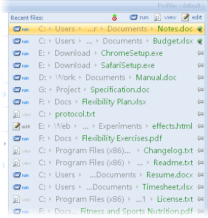 oMega Commander Features. List of recent files